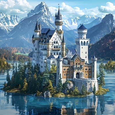 5D Diamond Art Kits for Adults Beginners,Lake Castle Scene DIY Full Round Drill Diamond Painting Kits,Paint by Diamonds Dots Gem Art Easy,Home Wall Decor 14X14 Inch