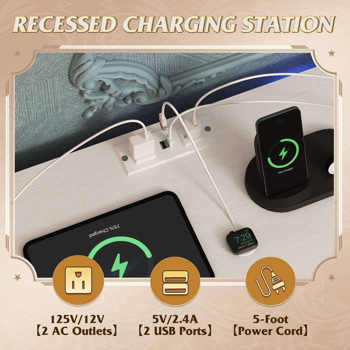 WLIVE White Dresser for Bedroom, TV Stand for Bedroom for 55 inch TV with Charging Station and LED Lights, Fabric Chest of Drawers with Open Shelves, 8 Drawers Dressers for Living Room, Closet WLIVE