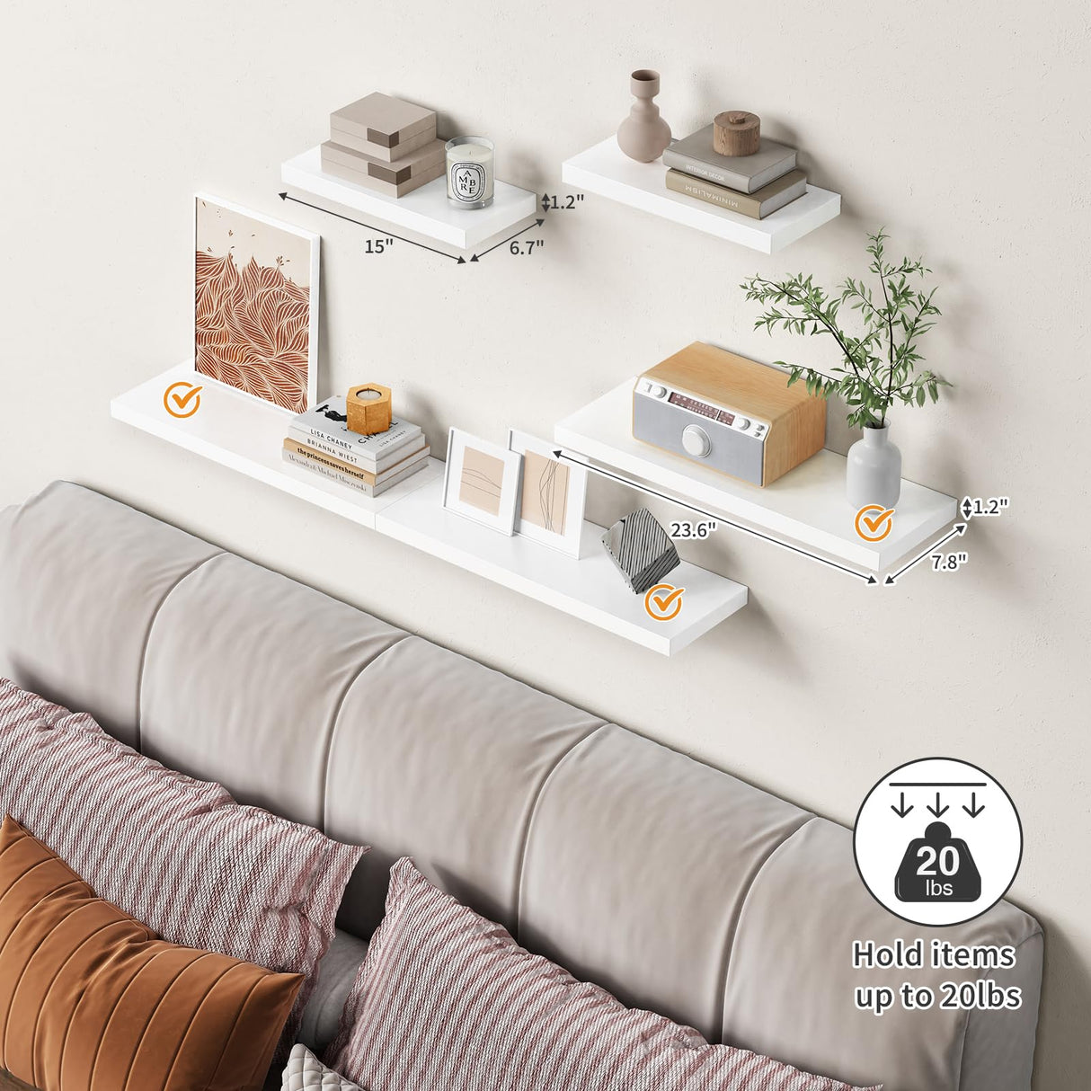 Forbena White Floating Shelves for Wall Decor, 24 Inches Long Wall Shelves for Bedroom Storage, Large Deep Wall Mounted Shelves for Bathroom, Laundry Living Room Book, Kitchen, Closet, Set of 3 Forbena