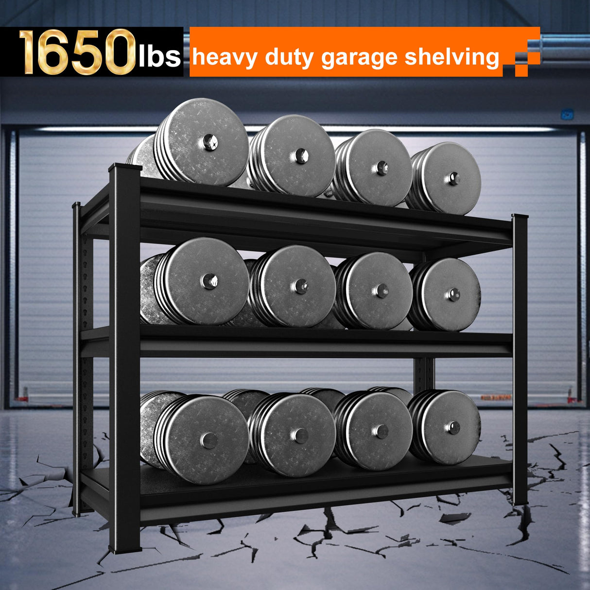 Huhaneon Heavy Duty Garage Shelves - 48''W 1,650Lbs Metal Adjustable Storage Shelving Rack Units for Warehouse Kitchen Pantry Basement 3 Tier Black 47.2" W x 15.7" D x 36" H Huhaneon