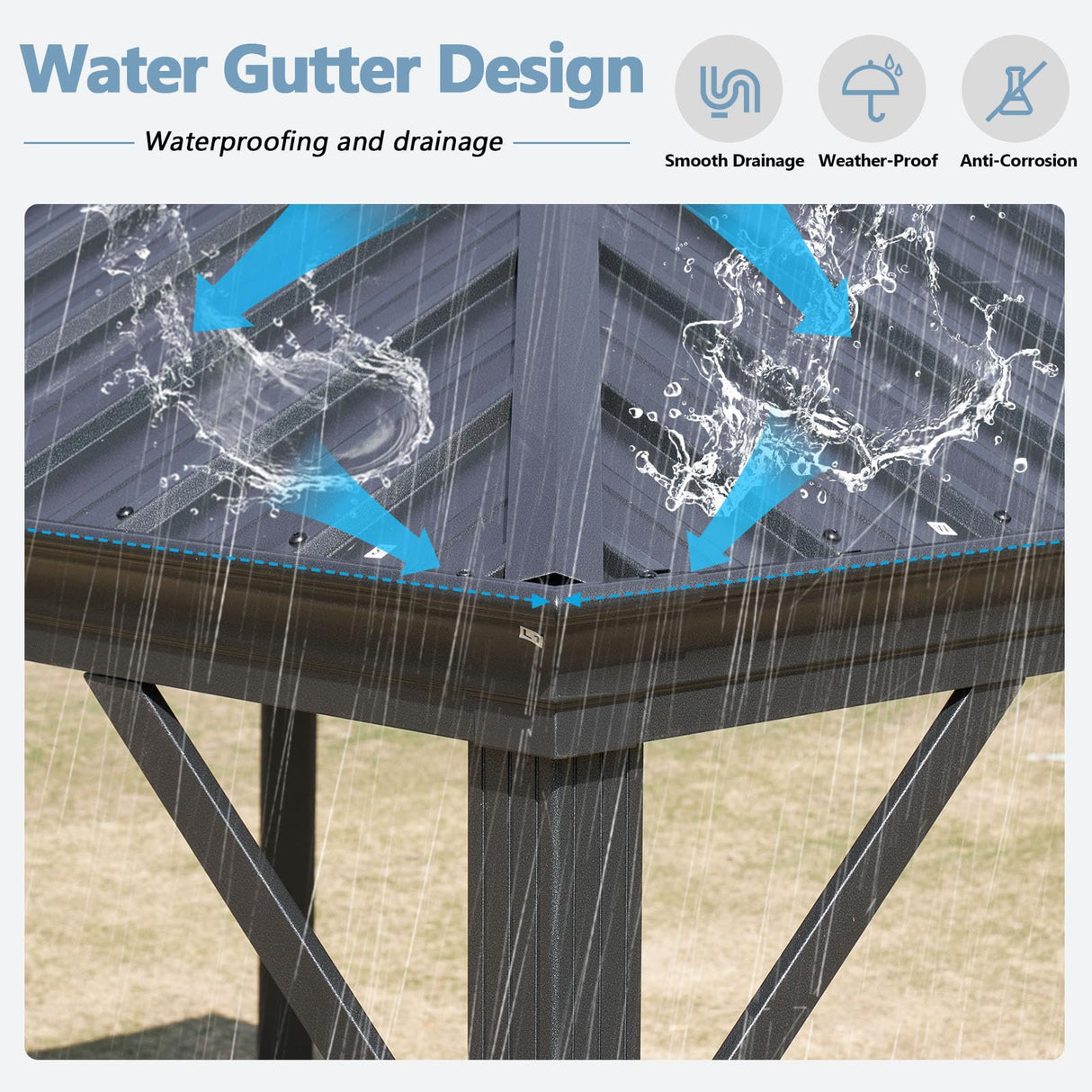 Aoxun 10' x 12' Hardtop Gazebo, Galvanized Steel Dual-Layer Roof, Permanent Aluminum Gazebo, Outdoor Metal Pergolas with Curtains and Netting, for Lawns, Parties, Gardens, Decks, Patios Aoxun