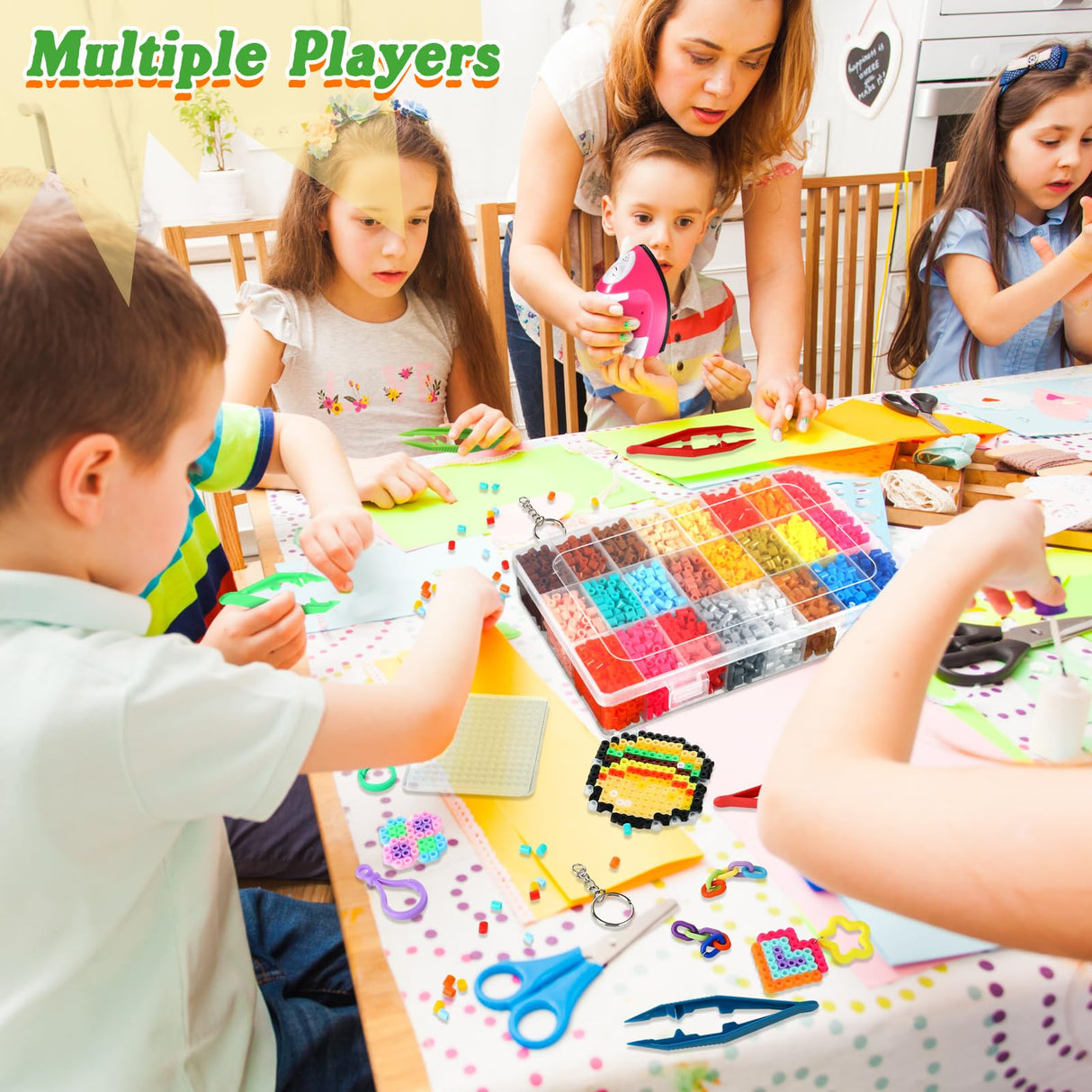 Fuse Beads Set of 72 Colors, 12600 Pcs 5mm Fuse Beads with Portable Mini Iron 5 Pegboards 5 Iron Paper 5 Adhesive Magnetic Discs 5 Tweezers 16 Keychains 8 Key Ropes with Hooks Booklet for Kids Yuxung