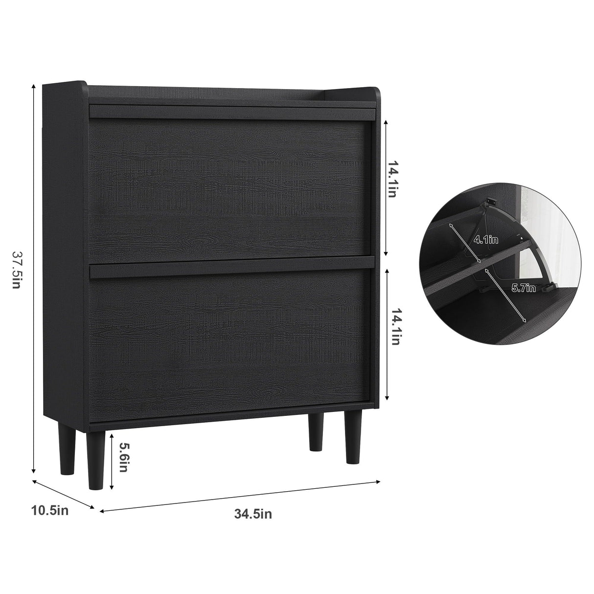 GarveeHome Shoe Cabinet with 2 Flip Drawers, Wooden Shoe Organizer Cabinet with Adjustable Shelf, Shoe Storage for Entryway, Hidden Shoe Cabinet for Hallway, Living Room, Black GarveeHome