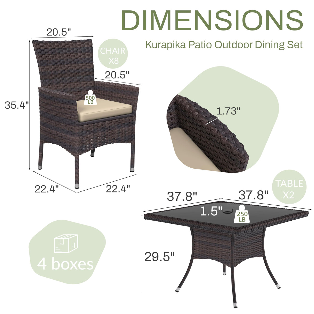 Kurapika 10-Piece Patio Furniture Outdoor Dining Set, Wicker Rattan Patio Dining Table and Chairs Set, Square Tempered Glass Tabletop with Umbrella Hole and 8 Chair Set, Sand Kurapika