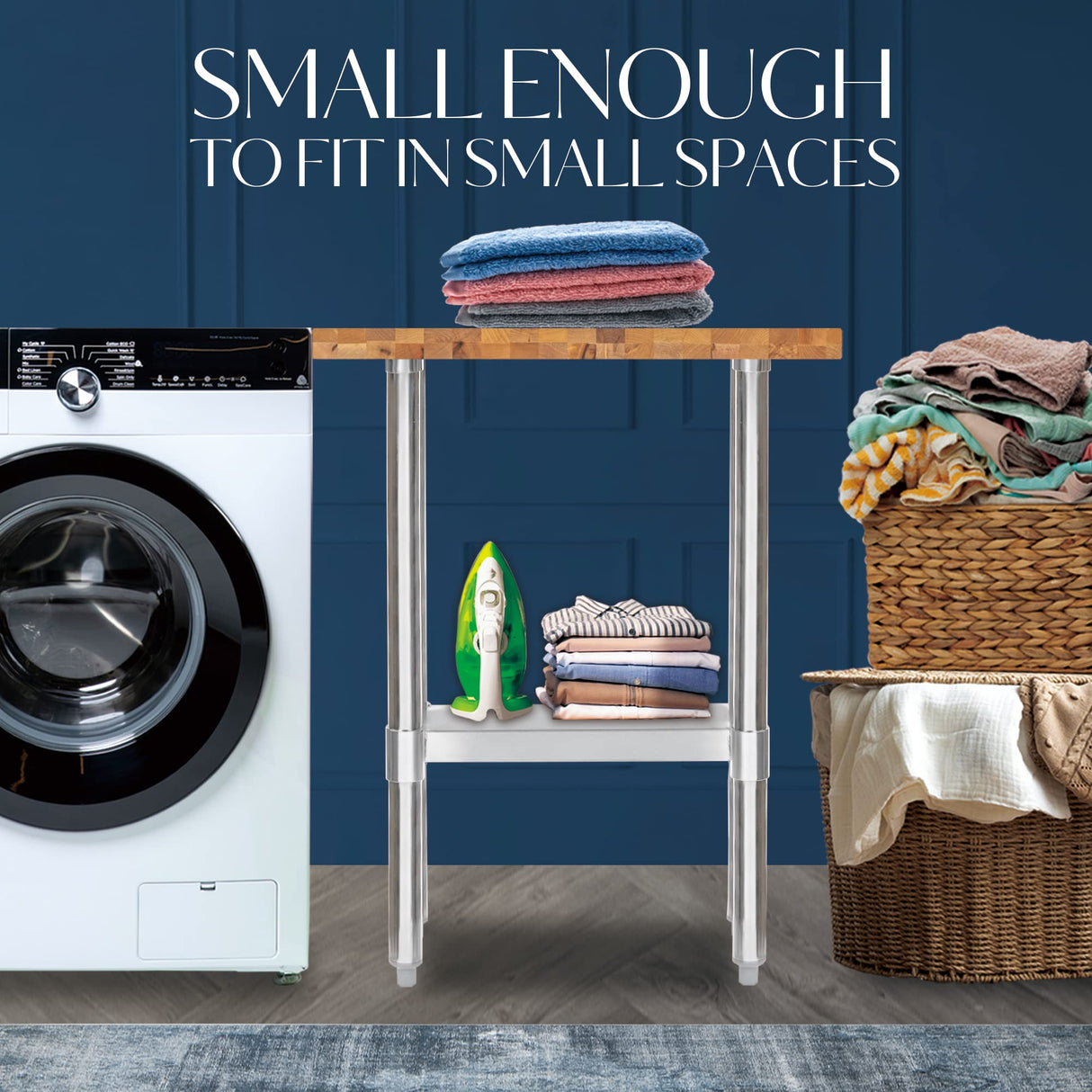 US Maple Top Work Table - 30 x 12 x 35 Inch Commercial Butcher Block Wooden Workbench with Adjustable Lower Shelf - Fits Restaurant, Warehouse, Home, DuraSteel