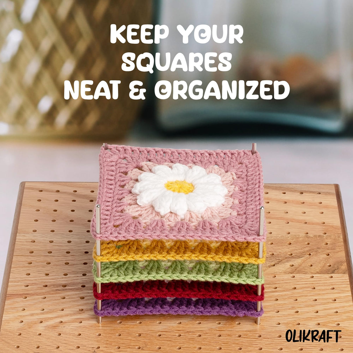 Olikraft 9.5" Crochet Blocking Board with Pegs 50 Pins - Granny Square Blocking Boards for Crochet Projects - Yarn Supplies Tools and Accessories and Gadgets Olikraft