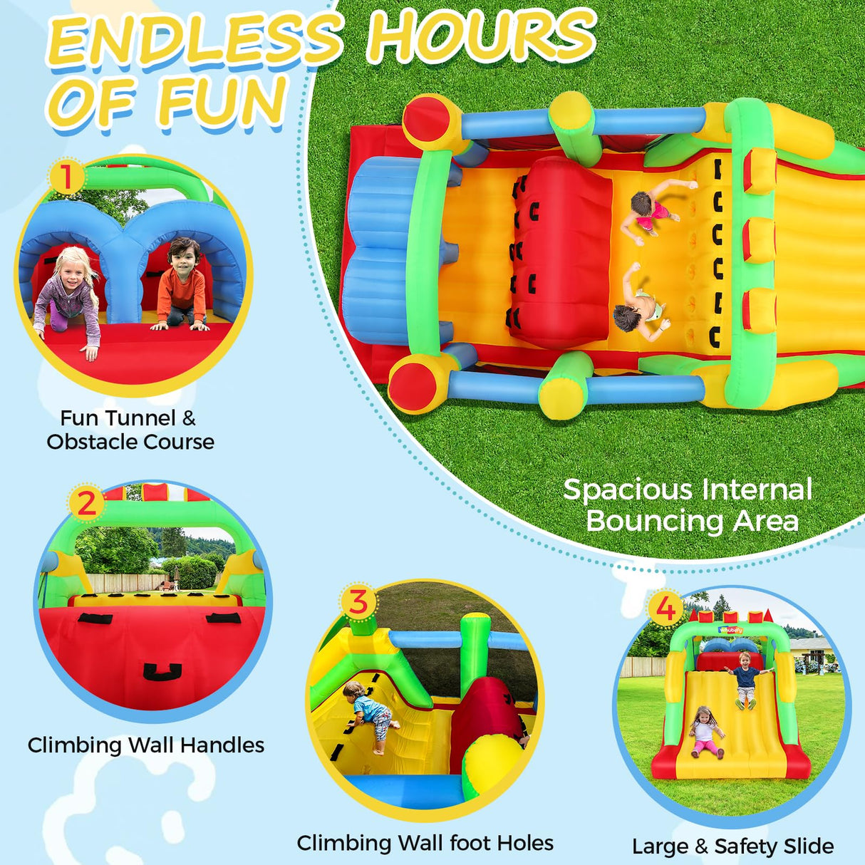 Whubefy Bounce House for Big Kids 8-12, 18 x 8.2FT Kids 3-6 Inflatable Obstacle Course w/Dual Tunnels, Large Slide, Climbing, Obstacles and Bounce Area Castle for Birthday Party, Fun Racing Game Whubefy