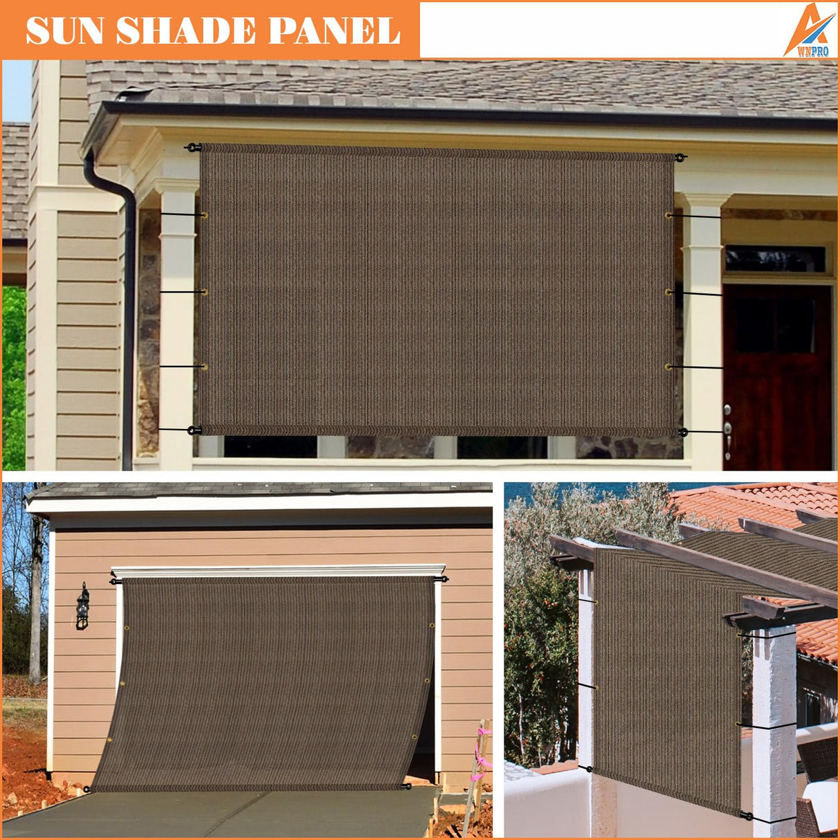 AwnPro 9' x 18' Outdoor Pergola Shade Cover Canopy for Patio Deck Porch Backyard Gazebo Replacement Shade Cover with Spaced Grommets Weighted Rods Brown AwnPro