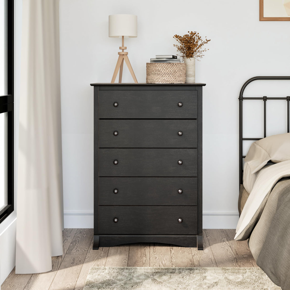 Prepac Sonoma Traditional 5-Drawer Tall Dresser for Bedroom, Functional Bedroom Dresser Chest of Drawers 17.75" D x 31.5" W x 44.75" H, Washed Black, HDC-3345 Prepac