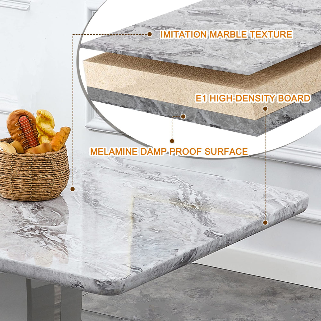 hohoedc 63" Morden Faux Marble Dining Room Table Set,Big Kitchen Dining Table for 6-8 with MDF Base,7 Piece Rectangle Dining Table Set &6 Pu Leather Upholstered Chairs Ideal hohoedc