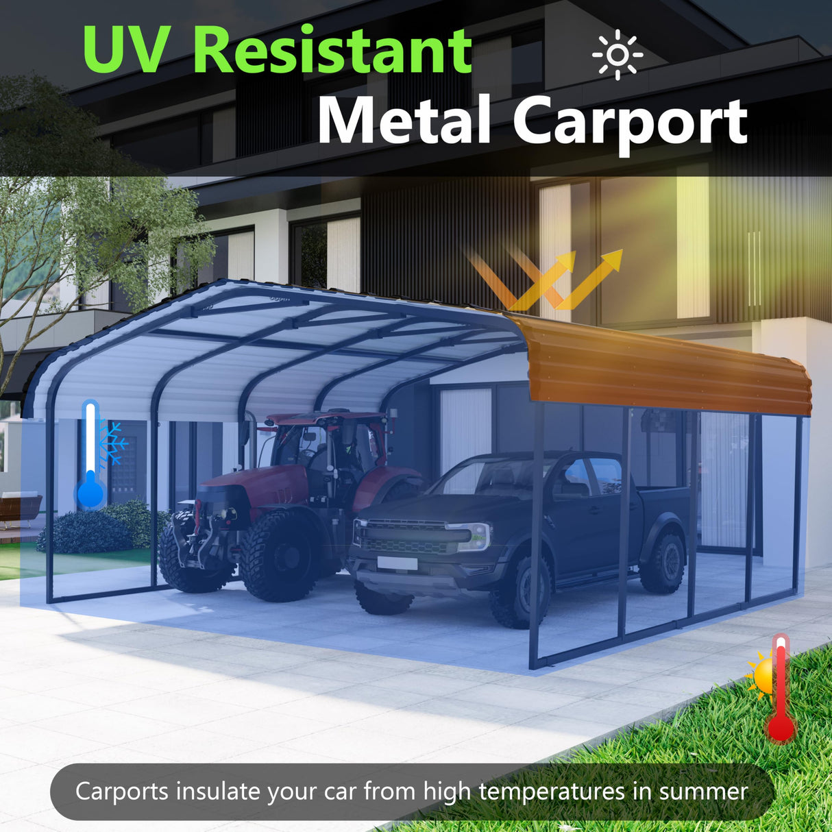 Royal Windsor 20×20 FT Metal Carport Car Port for 2 Car, Multi-Use Heavy Duty Metal Garage Shed for Car, Outdoor Car Port Kit with Galvanized Steel Roof Building and Frame Royal Windsor