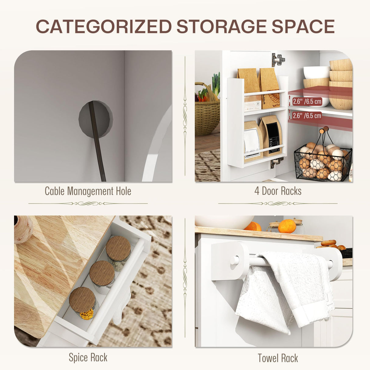HOMCOM Rolling Kitchen Island with Power Outlet and Drop Leaf, 53" Island Table with Wood Top, 3 Drawers, Adjustable Shelf, Spice & Towel Rack, Kitchen Cart on Wheels, White HOMCOM