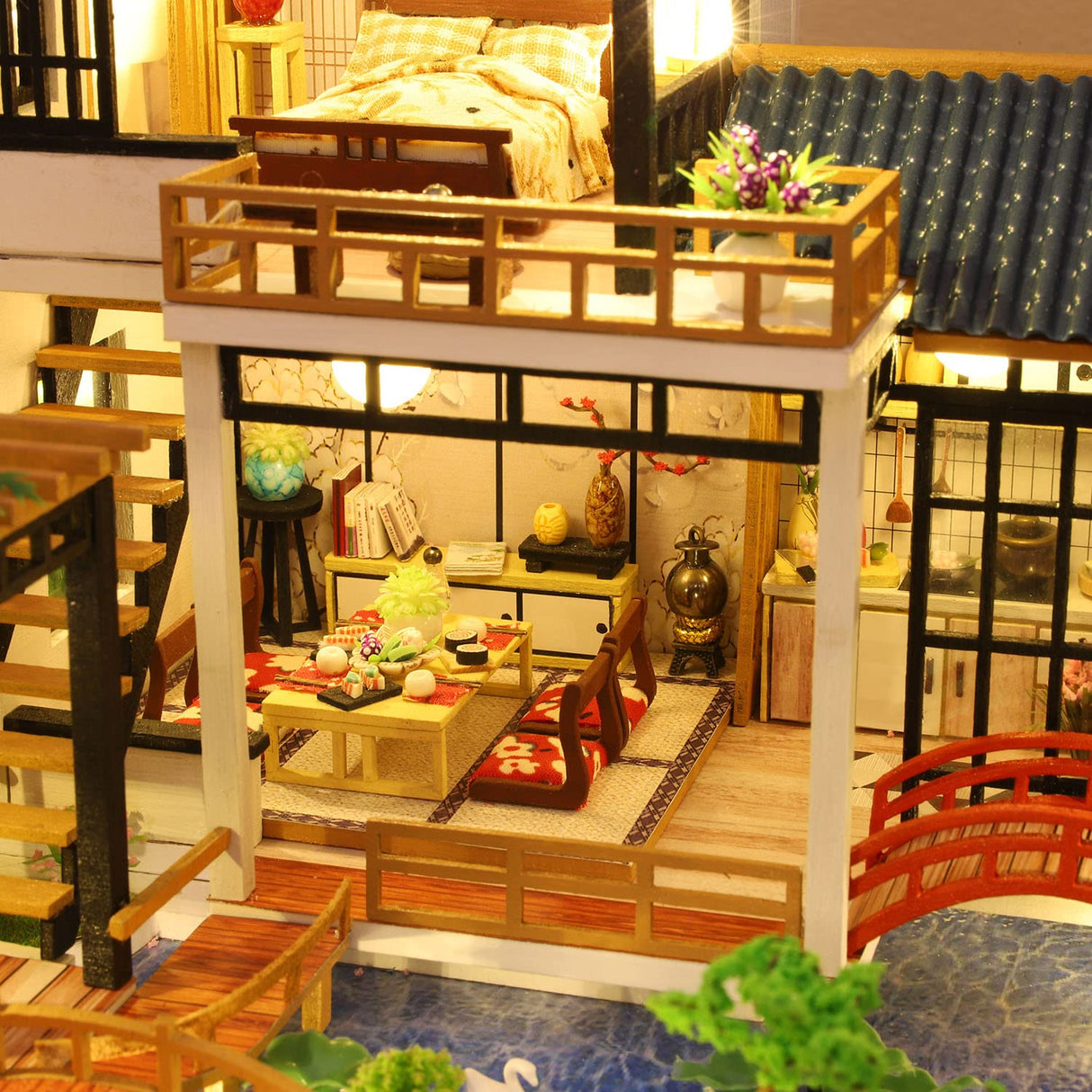 GuDoQi DIY Miniature Dollhouse Kit, Tiny House kit with Furniture, Miniature House Kit 1:24 Scale, Great Handmade Crafts Gift for Birthday Christmas Day, Villa with Courtyard GuDoQi