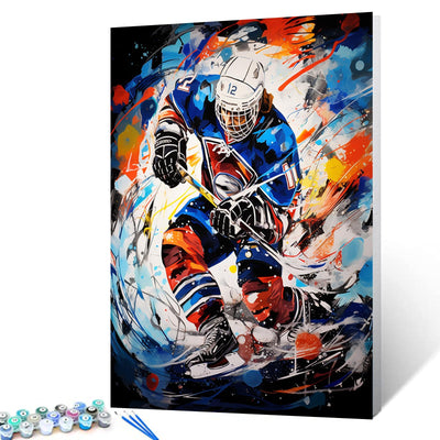Ice Hockey Athletes Painting Graffitic Sportman Paint by Number Kits 16 x 20 inch Canvas Extreme Sports DIY Oil Painting for Kids Adults Beginner with Brushes and Acrylic Home Decor (Frameless)