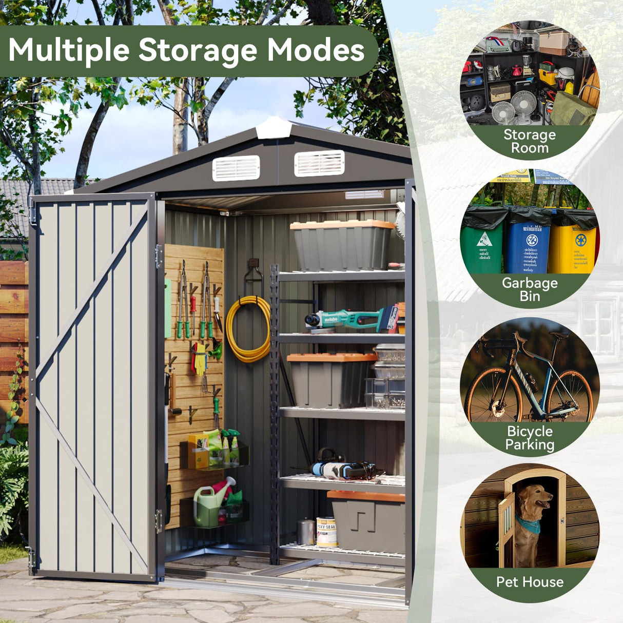 Aoxun 6x3.9 FT Shed with Base Metal Outdoor Storage Shed Garden Shed with Lockable Doors Tool Shed Bike Shed for Backyard, Patio, Poolside (Black) Aoxun