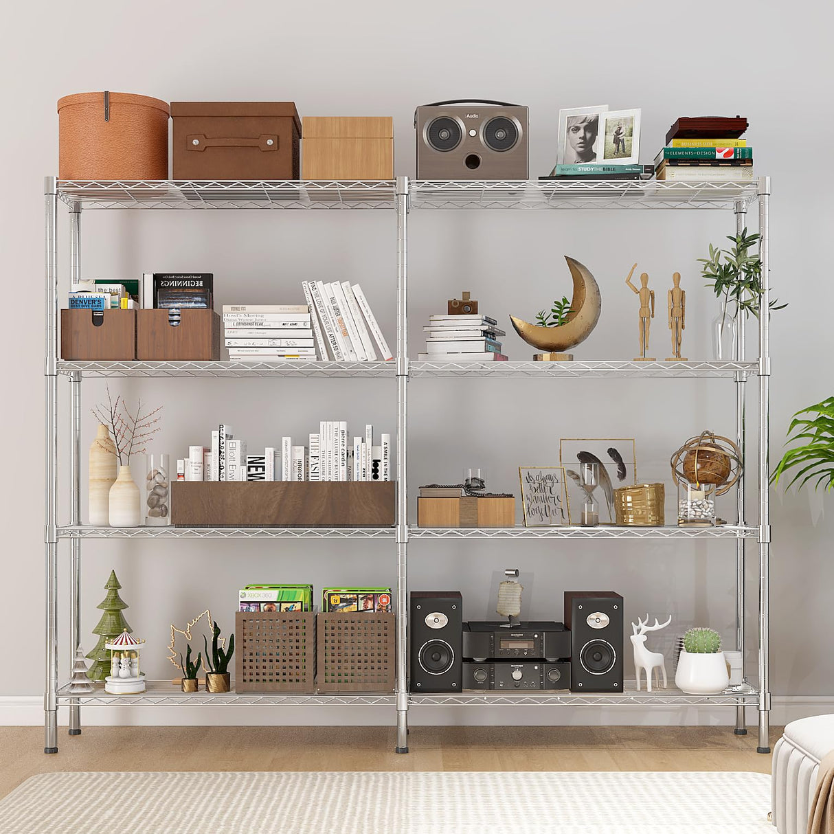 NQW 58''W Adjustable Storage Shelves Wire Shelving Unit 4 Tier Metal Shelving for Storage Rack Shelves for Storage Heavy Duty Garage Shelf Pantry Shelves Kitchen Shelving NQW