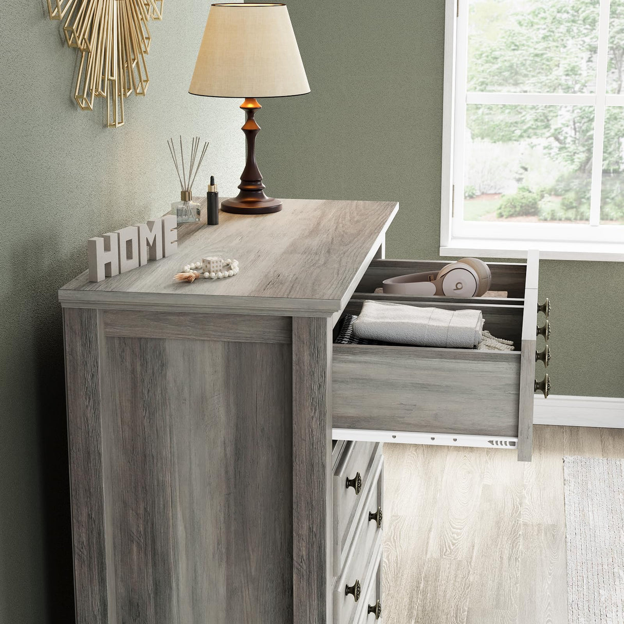 LGHM Farmhouse 6 Drawers Dresser Chest, 45" Tall Dressers for Bedroom, Dressers & Chests of Drawers - Easy Pulls Metal Handles, Thick Support Legs for Bedroom,Livingroom, Closet, Gray LGHM