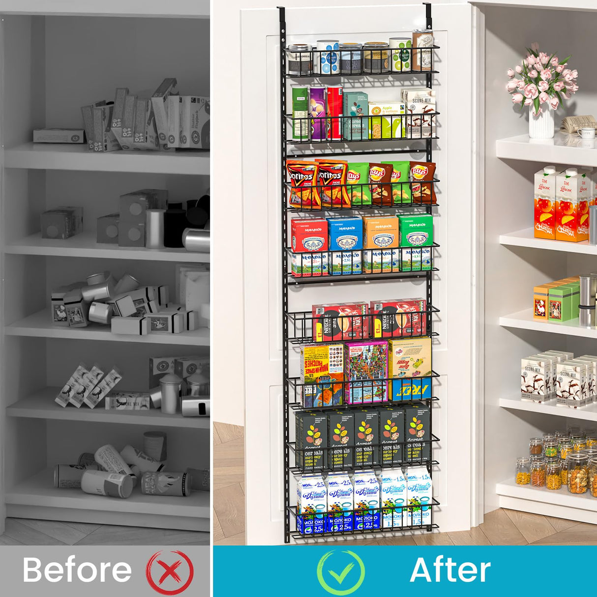 ElegantArray 8-Tier Pantry Door Oragnizer, Over The Door Pantry Organizer Rack and Storage, Hanging Spice Rack Shelves Door, Home Office Laundry Room Bathroom & Kitchen Organization Essentials Metal ElegantArray