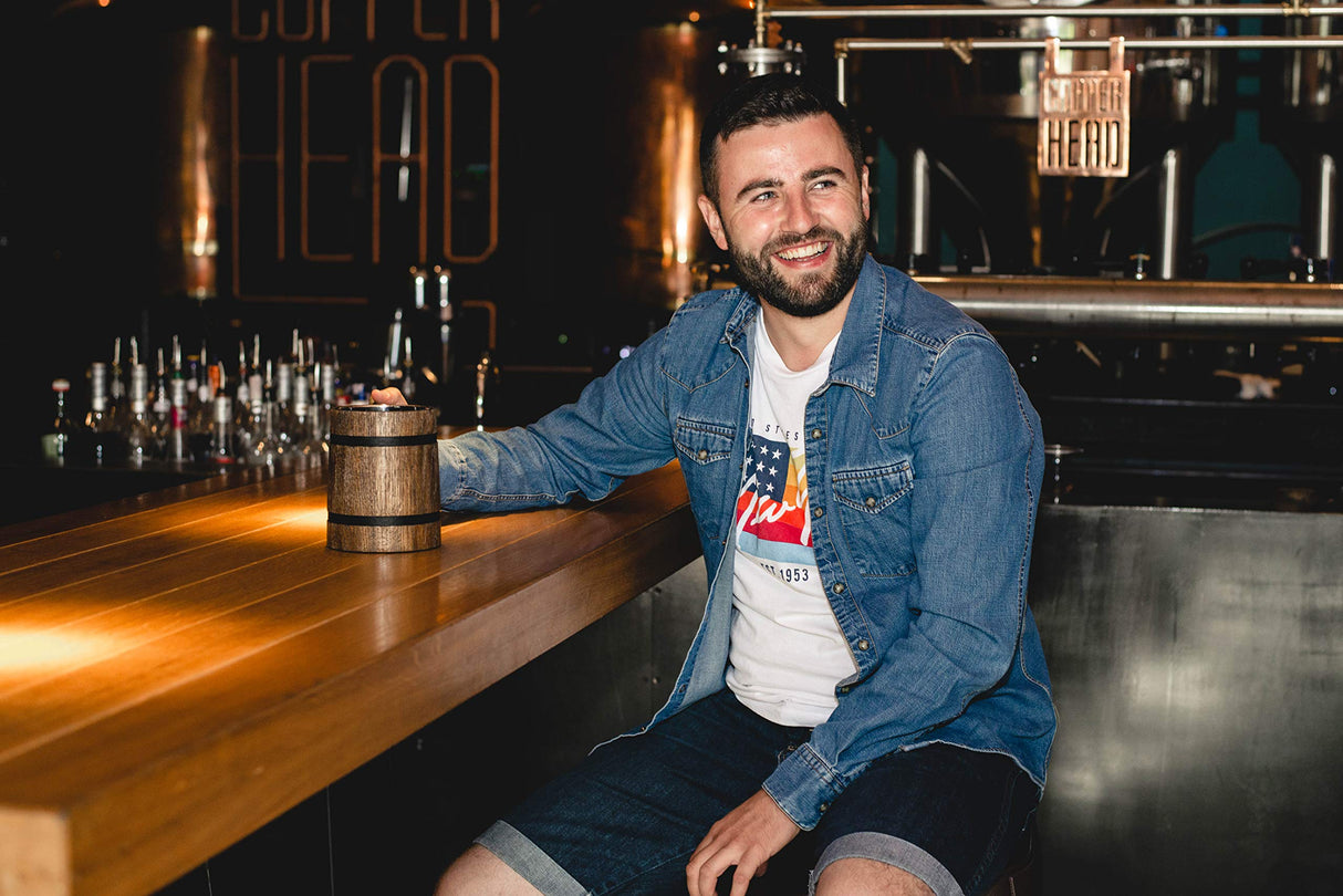 Old Style Viking Beer Mug Wooden Handmade Retro Brown Cup, Oak Beer Tankard - Wood Carving Beer Mug of Wood Eco Friendly Beer Mug for Men, Wooden Beer Tankard - Great Gift Idea Etno Motif