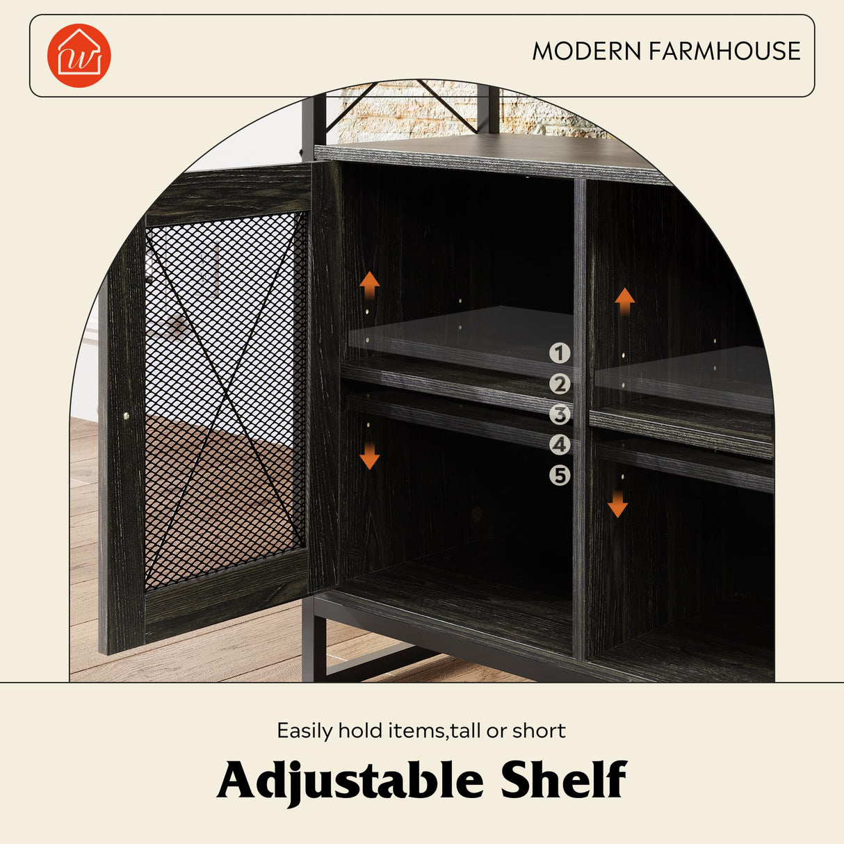 WLIVE TV Stand 55 inch TV,Tall Entertainment Center with Storage, Farmhouse Industrial TV Console for Bedroom Living Room, Charcoal Black WLIVE