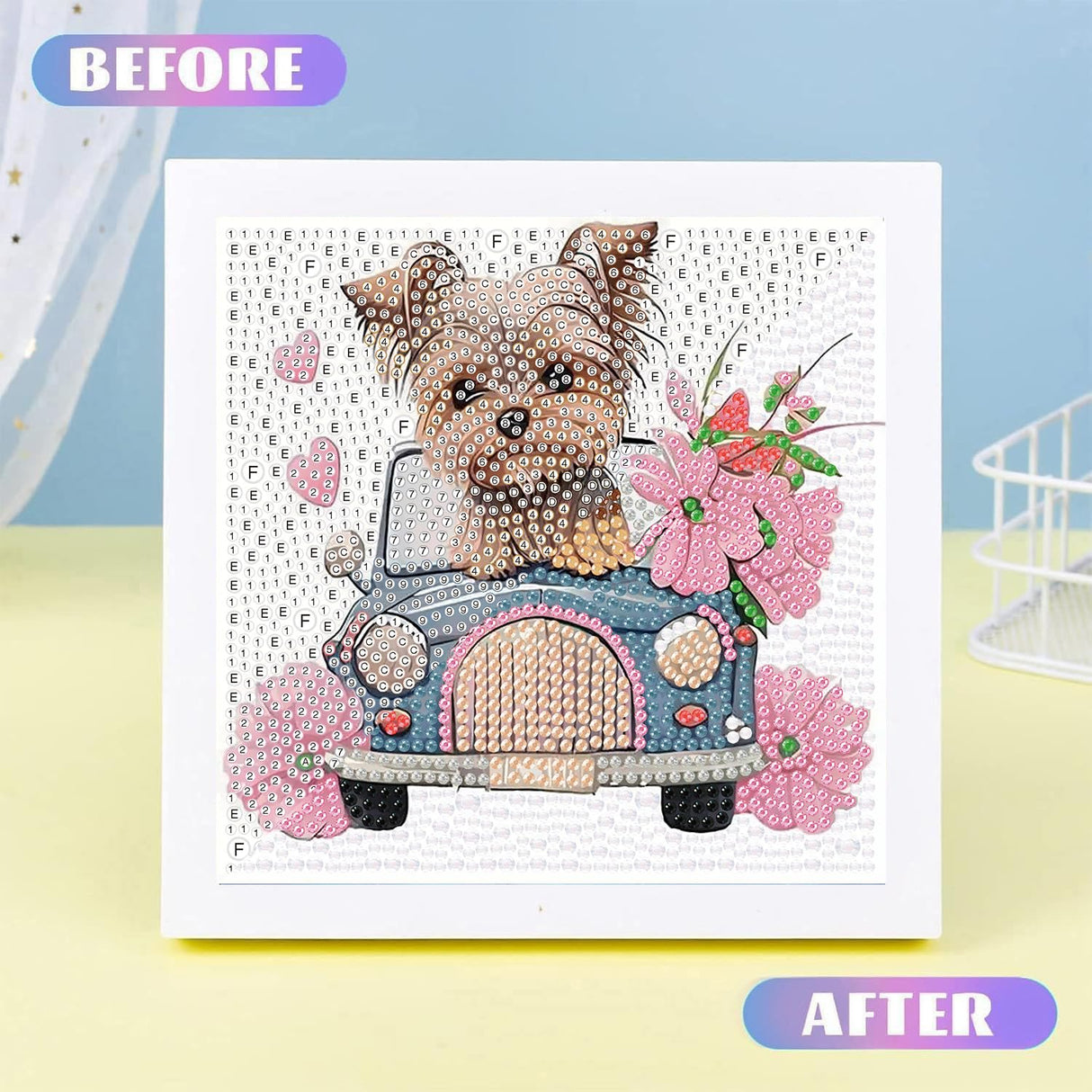 ajepon Dog Diamond Art Kits for Kids with Frame, Animal Diamond Art for Kids Ages 8-12, Dog Diamond Painting Kits for Kid with Beautiful Package for Gift Home Wall Decor (7x7inch) ajepon