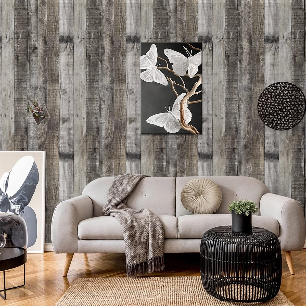 Livebor Gray Wood Peel and Stick Wallpaper Faux Wood Contact Paper 17.7inch x 118.1inch Wood Wallpaper Peel and Stick Shiplap Contact Paper Planks Self Adhesive Wallpaper Distressed Wood Wall Paper Livebor