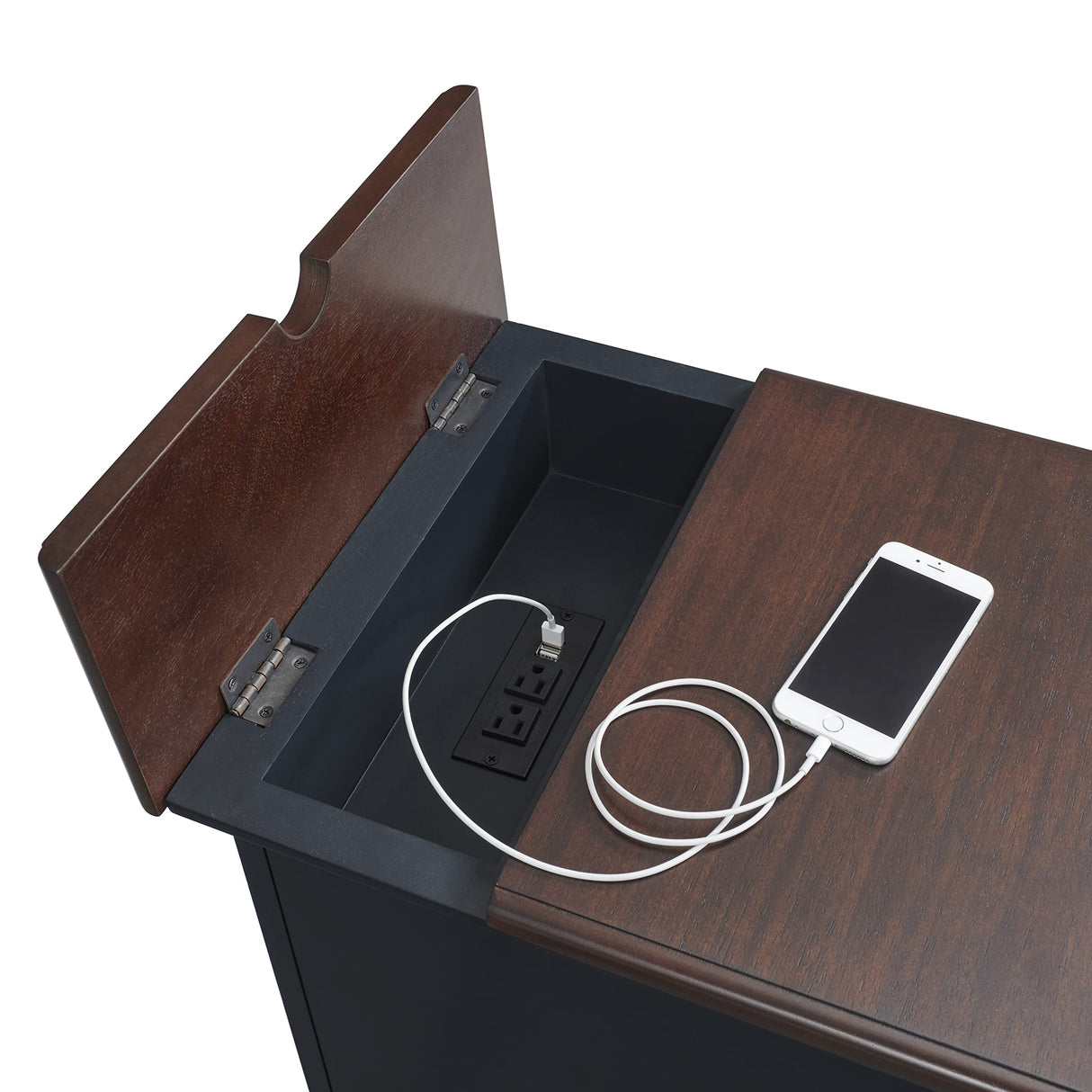 Martin Svensson Home Elegant Power Chairside End Table, 24 in x 16 in x 25 in, Blue with Walnut Martin Svensson Home