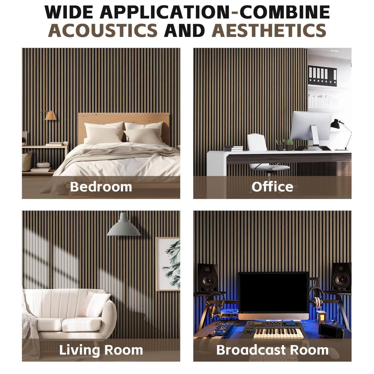 2-Pack 47.3"x23.6" Walnut Acoustic Wood Slat Wall Panels - Soundproof 3D Textured Panels for Noise Reduction & Modern Interior Decor | Easy Install for Living Room, Bedroom & Office laapee