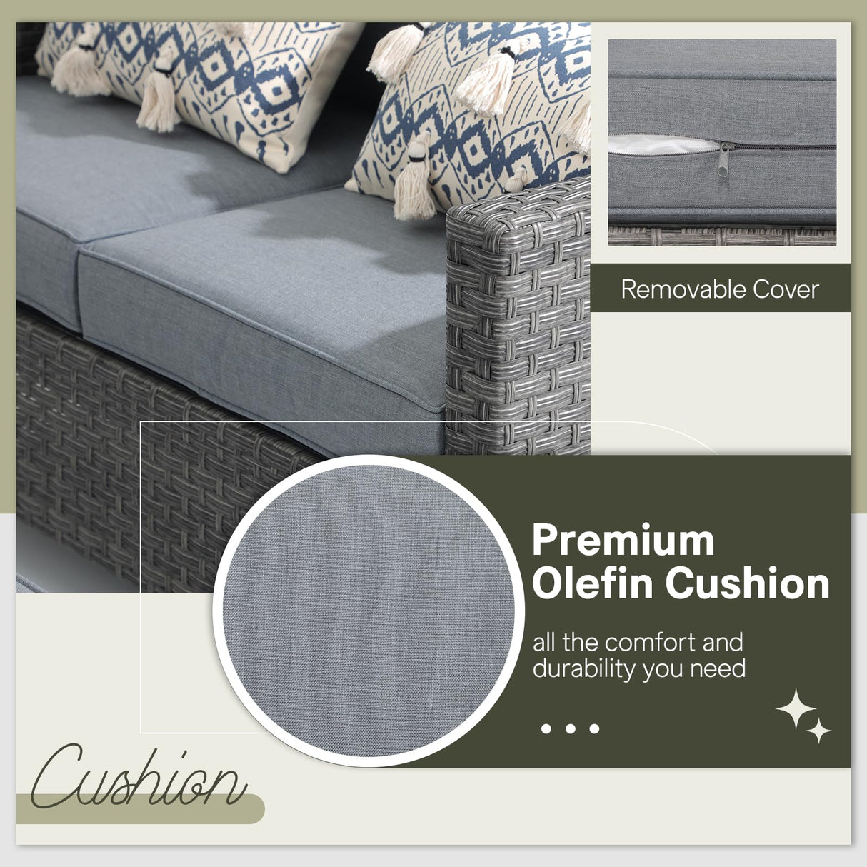 SUNSITT Outdoor Patio Furniture Set 6 Piece Wicker Conversation Set with Lift Coffee Table Sectional Dining Set 3 Seat Sofa Couch with Ottoman, Grey Wicker & Grey Cushion SUNSITT