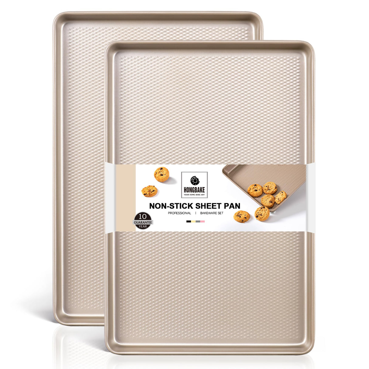 HONGBAKE 2 Pack Half Sheet Baking Pans,Non Stick Baking Sheet for Oven, 57% Thicker Carbon Steel Cookie Sheets for baking, 17.5" x 12" Cookie Trays HONGBAKE