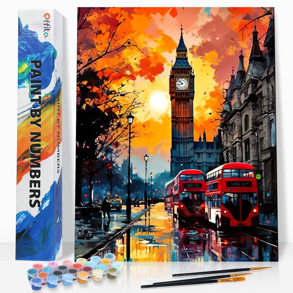 Paint by Numbers Kit for Adults Rolled Canvas - 16x20 Inch Big Ben Adult Paint by Number Kits on Canvas for Beginners, DIY Acrylic Oil Number Painting Kits with Gift Box for Home Wall Decor Gift Offito