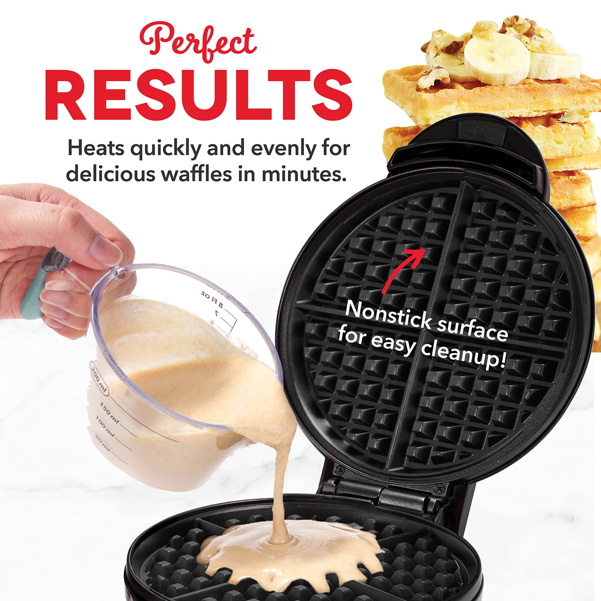 DASH Express 8” Waffle Maker for Waffles, Paninis, Hash Browns + other Breakfast, Lunch, or Snacks, with Easy to Clean, Non-Stick Cooking Surfaces - Black DASH
