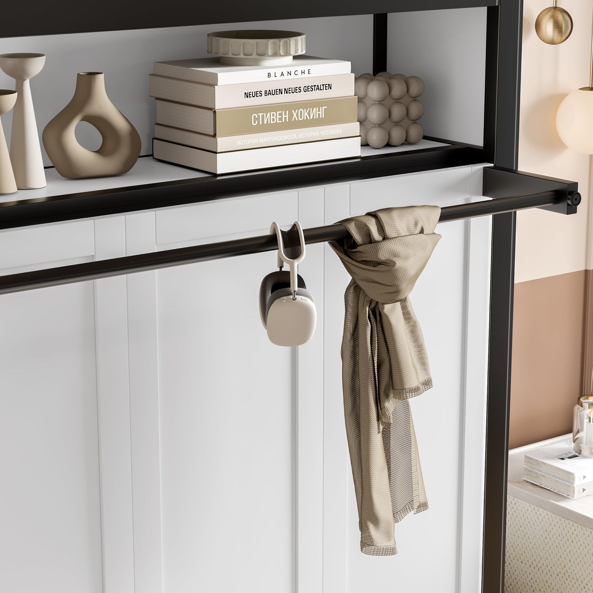 Harper & Bright Designs Twin Size Murphy Bed with Shelves, Metal Foldable Wall Bed Frame, Space-Saving Cabinet Murphy beds, White Harper & Bright Designs