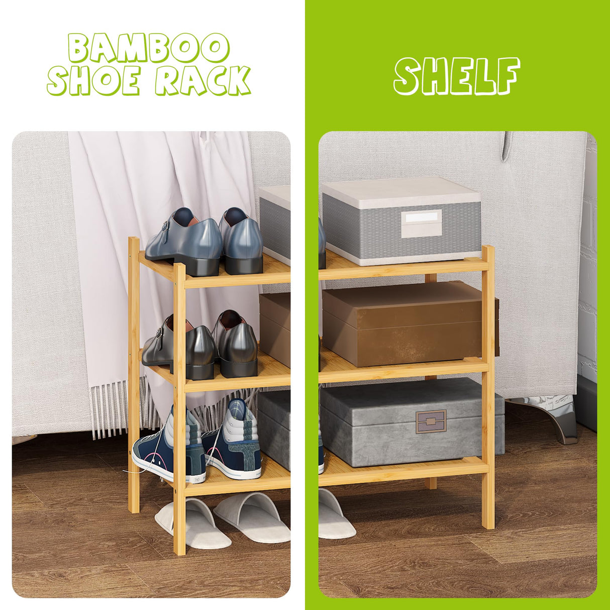 BMOSU 3-Tier Bamboo Small Shoe Rack Premium Stackable Shoe Shelf Storage Organizer for Hallway Closet Living Room Entryway Organizer(Natural) BMOSU