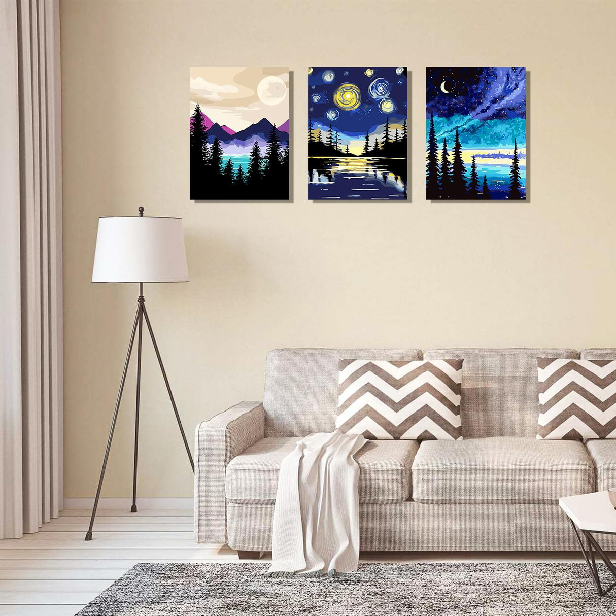 TINY FUN 6PC Paint by Number Kit for Adults DIY Oil Painting Kit 12x16 Inch Unframed Canvas, Nature Landscape Art Beginner Friendly Craft Kits for Home Decor Gift TINY FUN