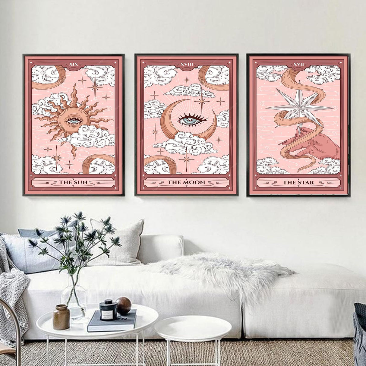 KICHANG 3Pcs Pink Tarot Diamond Painting Kits for Adults,5D Diamond Painting Diamond Art Kits,Diamond Art Diamond Painting Kits,Round Diamond Dot Full Drill Diamonds Crafts for Wall Decor&Gift-12x16in KICHANG