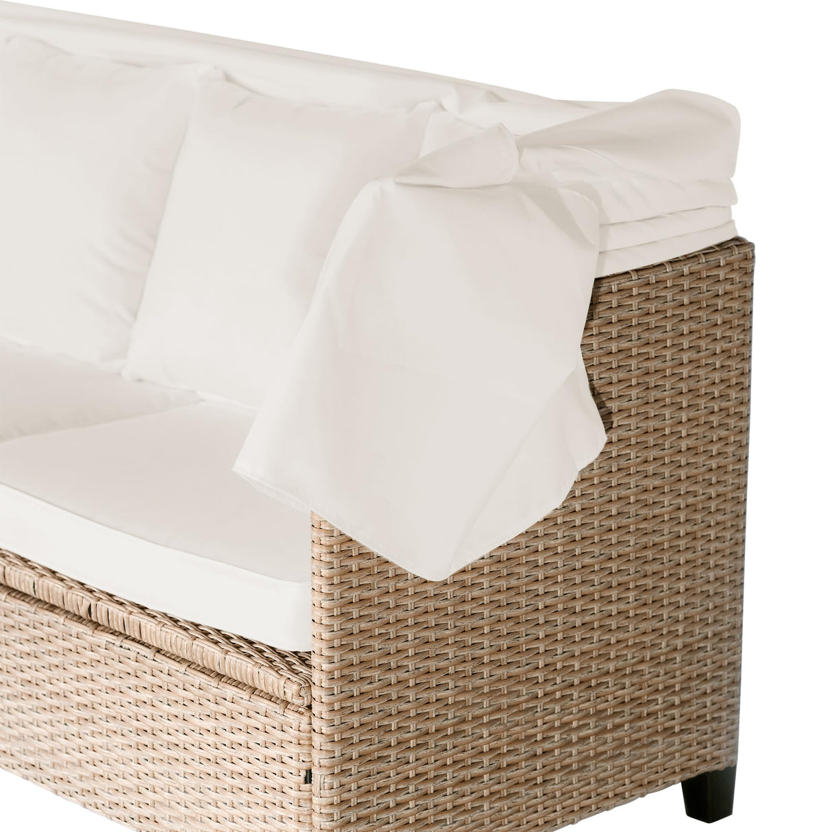Rattan Outdoor Daybed with Retractable Canopy, 4 Pieces Patio Furniture Sets, Outdoor Sectional Sofa Set with Adjustable Backrest, Chaise Chair Sunbed for Garden Poolside Backyard,Beige Harper & Bright Designs