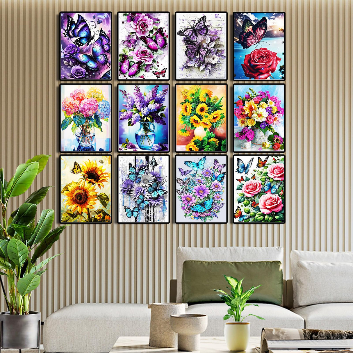 12 Pack Flowers Diamond Art Kits Packs for Adults, 5D Diamond Painting Kit Sets with Tools for Beginners DIY Full Drill Diamonds Paintings Crafts Gem Art by Number Gift Home Wall Decor (12x16 Inch) BWFY