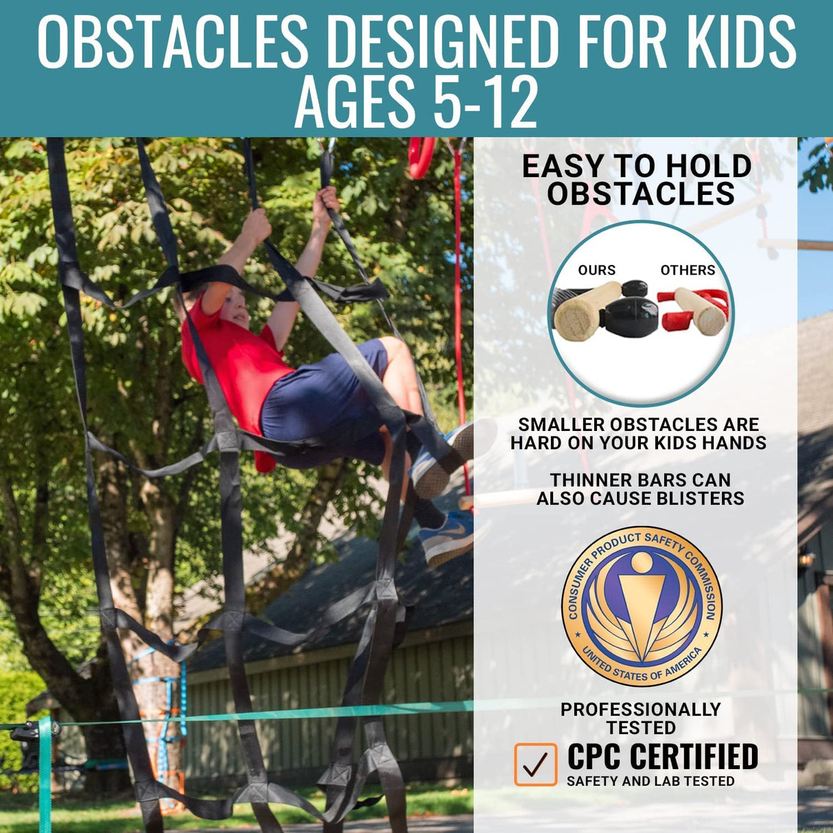 Ninja Warrior Obstacle Course for Kids – 2 x 65ft Slackline with 13 Obstacles, Weatherproof, Adjustable Difficulty, Safe Setup on Trees or Posts, Supports Up to 880lbs, Fun Outdoor Ninja Training Outdoor Again