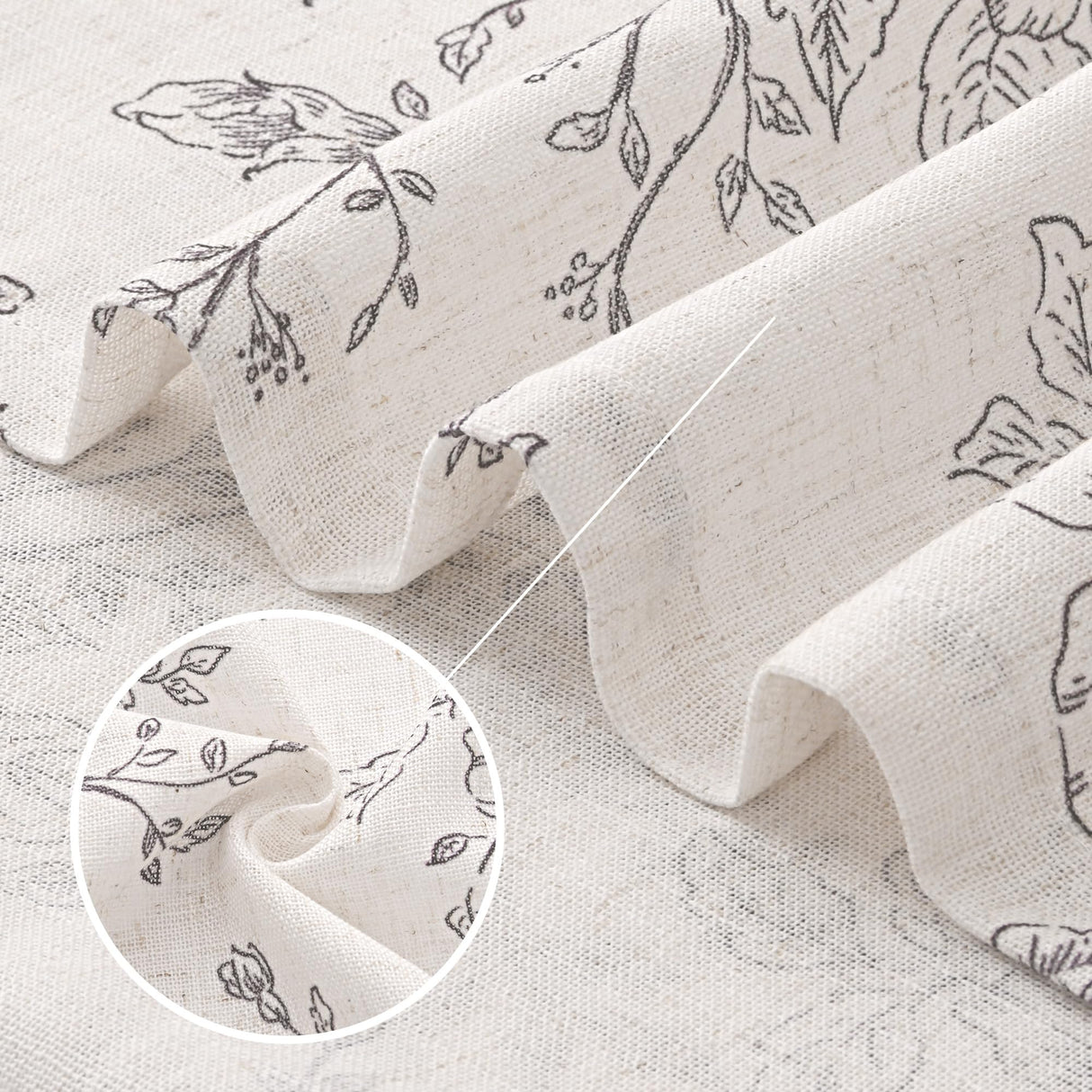 Floral Linen Curtains 108 inch Length for Living Room Black and Cream Patterned Curtains Sketch Print Burlap Textured Rustic Farmhouse Country Curtains Shabby Chic Extra Long Floral Drapes 9 FT Meikelor