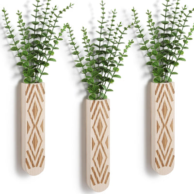 WEWEOW Wall Planter for Indoor Plants, 3 Pack Geometric Hanging Planter, Stylish Wood Vase for Fake Plants and Dried Flowers Stems, Boho Wall Decor for Living Room, Bedroom, Entryway