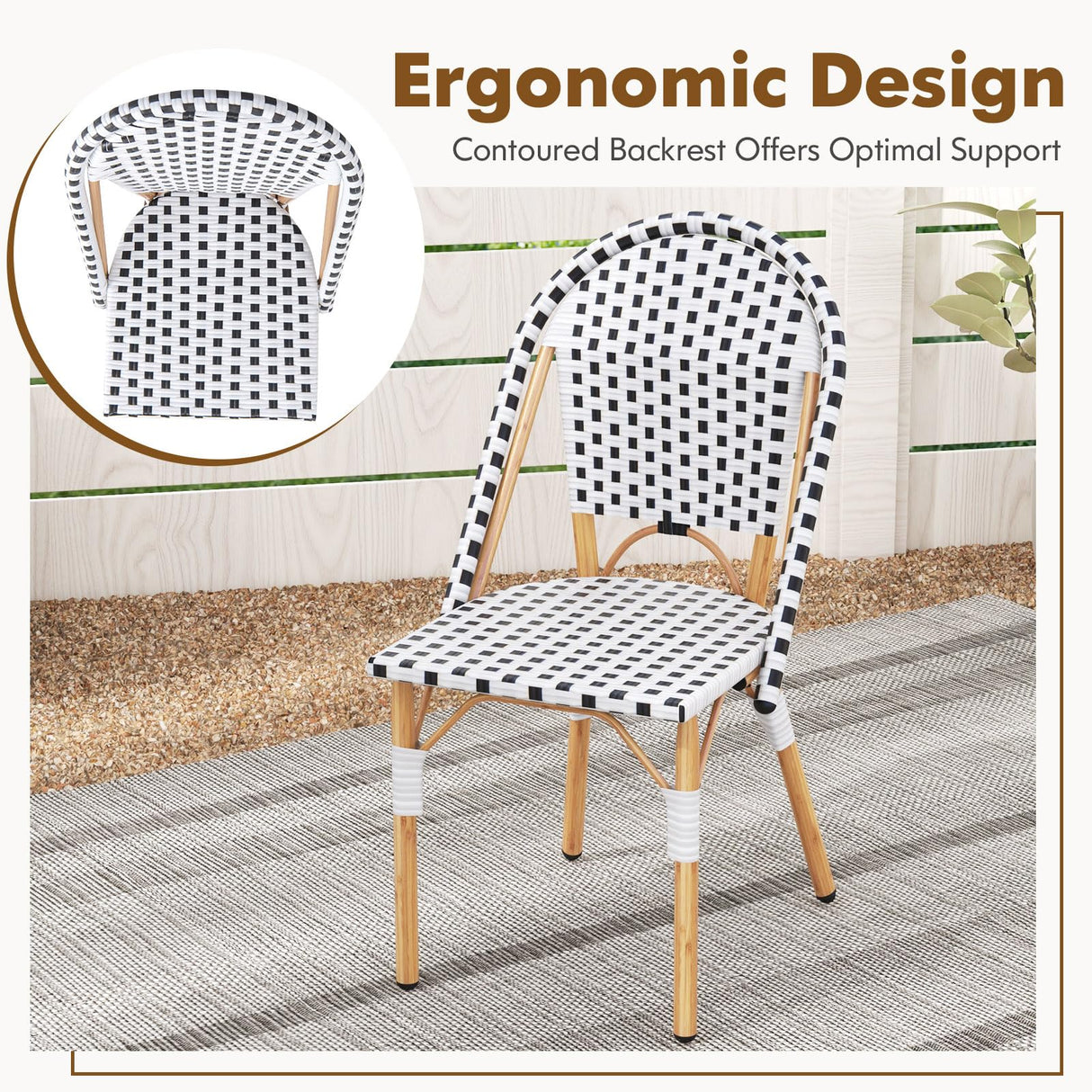 Tangkula 3 Piece French Bistro Table Chair Set, Outdoor Wicker Round Table & 2 Dining Chairs with Metal Support, Outside Accent Dining Furniture Set for Garden, Balcony, Porch Tangkula