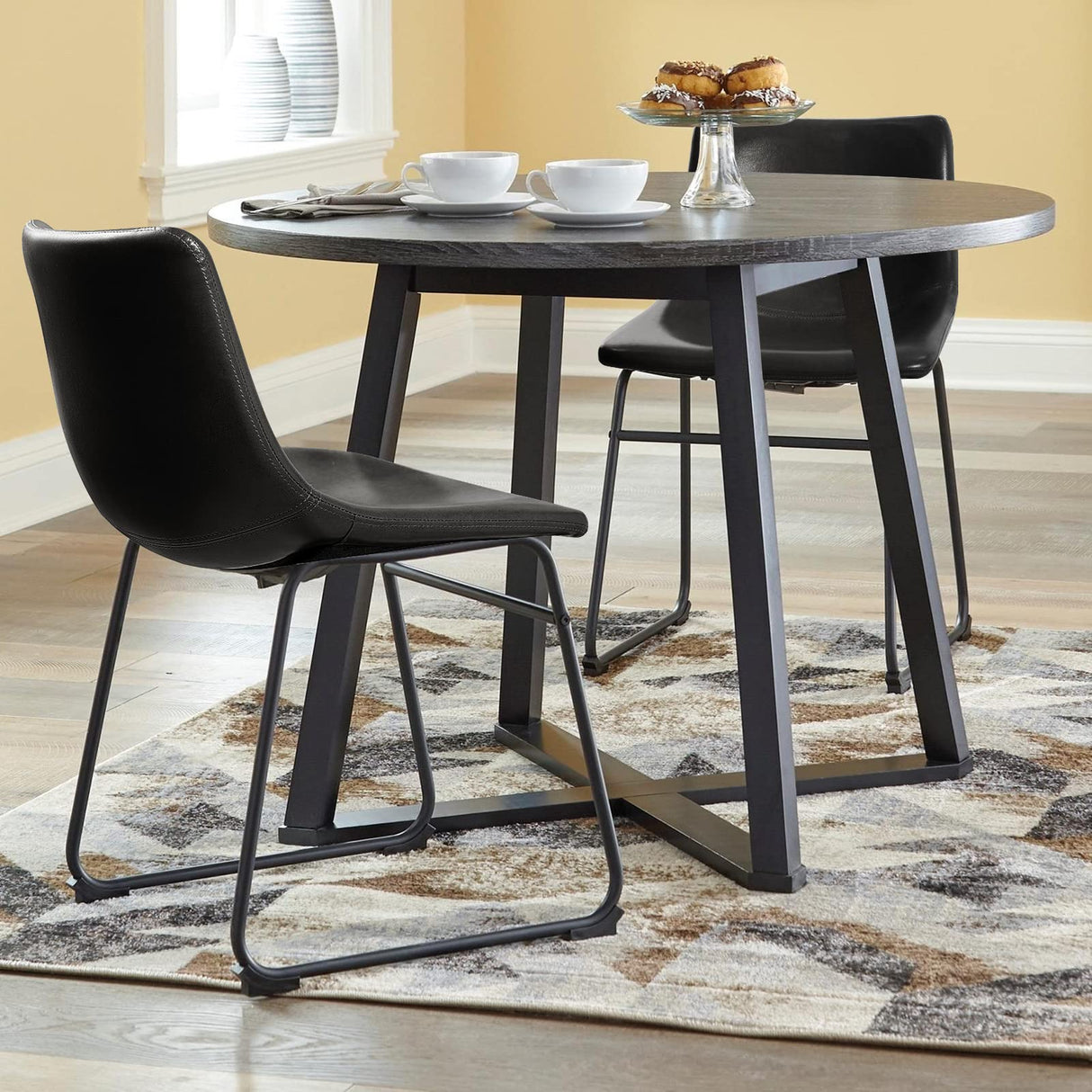 LEMBERI Faux Leather Dining Chairs Set of 4, 18 Inch Modern Kitchen & Dining Room Upholstered Chairs with Backrest and Metal Legs (Black) LEMBERI