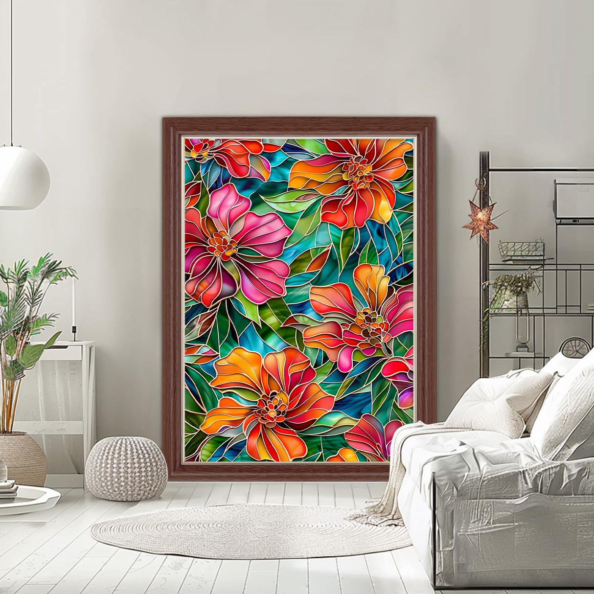 Lxmsja Stained Glass Flower Diamond Art Kits for Adults, Flowers DIY Full Drill Diamond Painting Kits for Beginners, 5D Gem Art Crafts for Adults, Home Wall Decor 12x16 inch Lxmsja