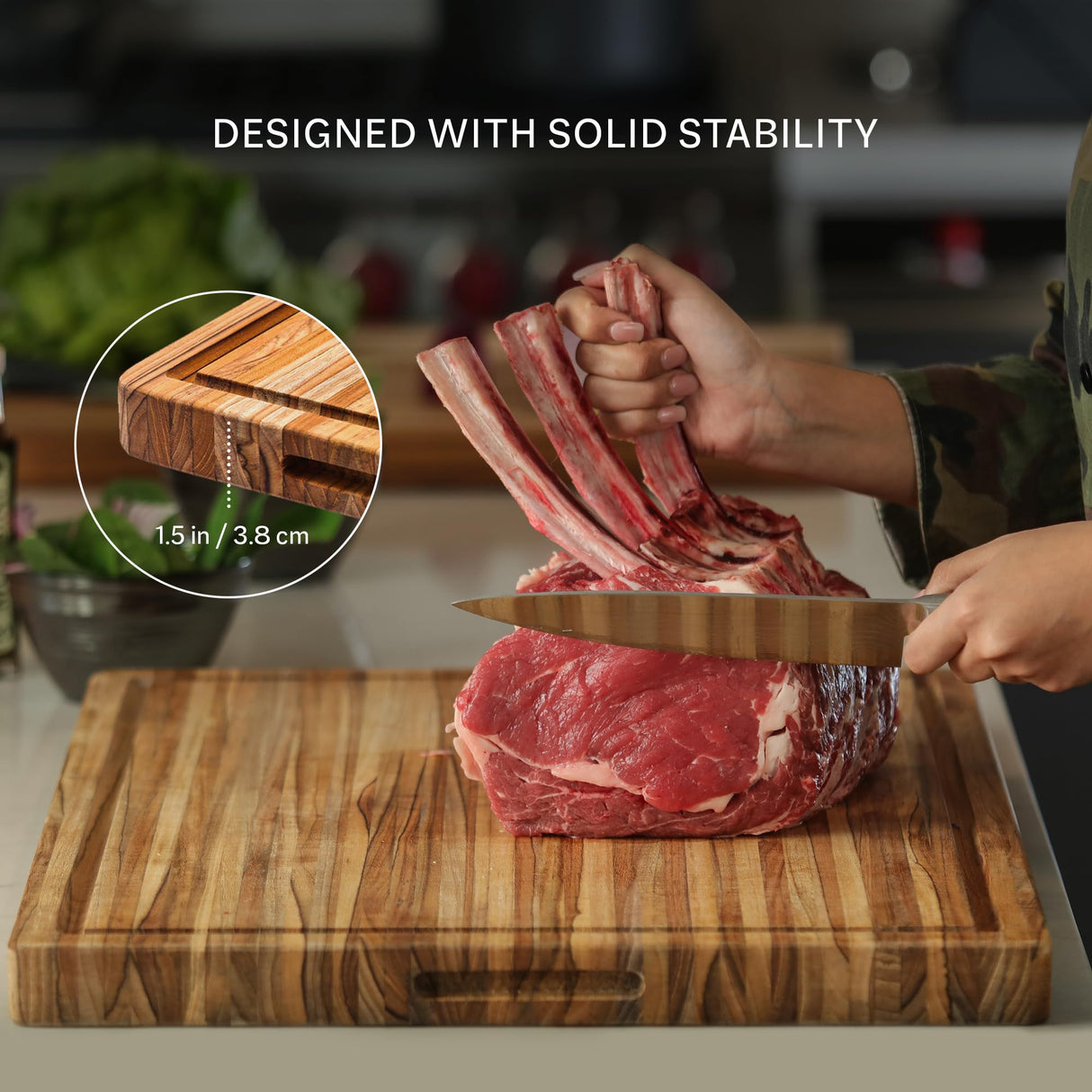 Teakhaus Carving Board - Large (L) Wood Cutting Board with Juice Groove and Grip Handles - Reversible Teak Edge Grain Wood - Knife Friendly - FSC Certified Teakhaus