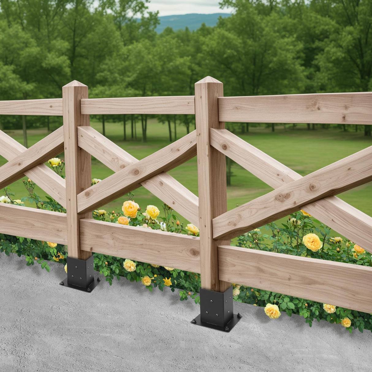 WIMART 4x4 Post Base, Inner Size 3.5"x3.5"Deck Post Base, Deck Post Base for Concrete, for Mailbox Support Wood Fence Post Anchort (Black - Set 4) WIMART