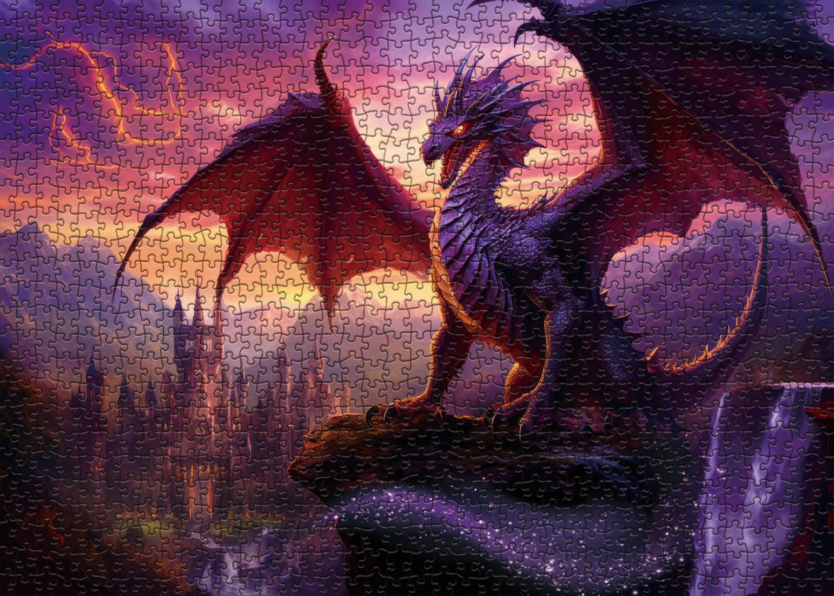 Dragon Puzzle for Adults 1000 Pieces, Fantasy Magic Jigsaw Puzzle, Castle Purple Puzzle BBOLDIN