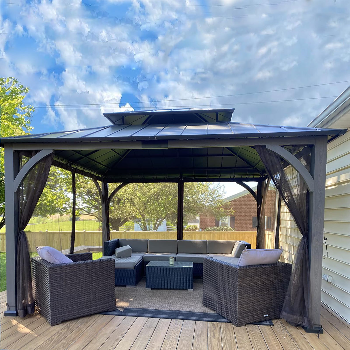 OLILAWN Gazebo Universal Replacement Mosquito Netting, 12' x 14' Outdoor Canopy Net Screen 4-Panel Sidewall Curtain, with Zippers, Easy to Install, Fit for Most Gazebo 12x14 Canopy, Black OLILAWN