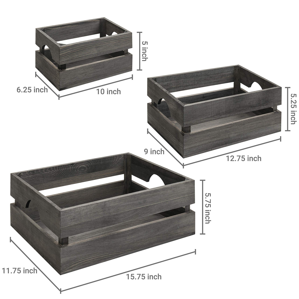 MyGift Rustic Gray Solid Wood Storage Organizer Box with Handle, 3 Piece Various Size Decorative Nesting Crate MyGift