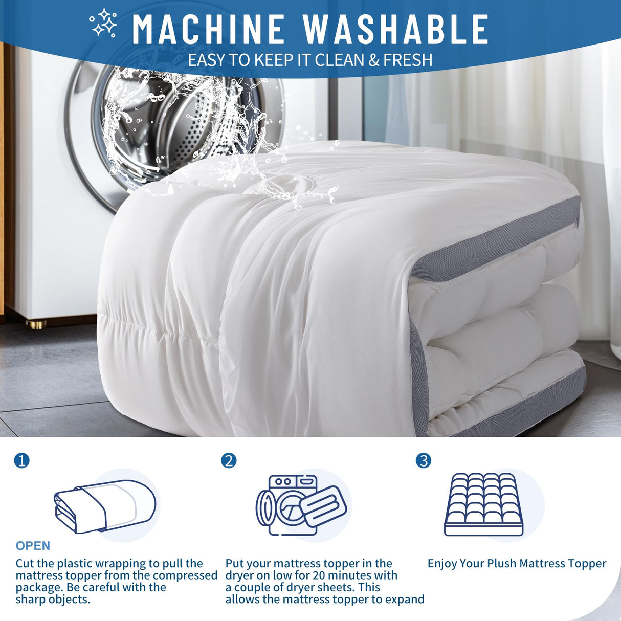 LIANLAM Queen Mattress Topper - Extra Firm Support Pillow Top,attress Pad Cover, Gel-Infused Memory Foam for Pressure Relief with 6"-18" Deep Pocket(60"x80") LIANLAM